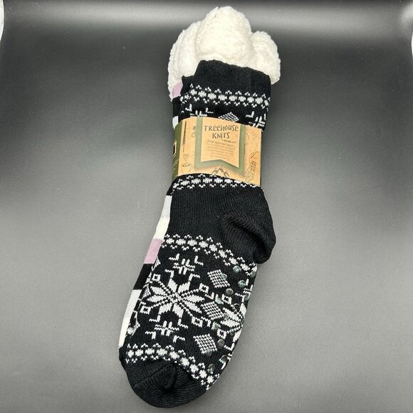 Treehouse Knits Sherpa Lined Socks 2pk Non-Skid Grip Shoe Size 4-10 Soft Warm - Picture 2 of 7